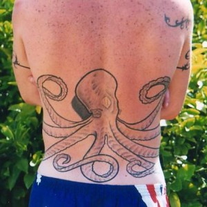 Johnny Lee's octopus tattoo (back/waist)