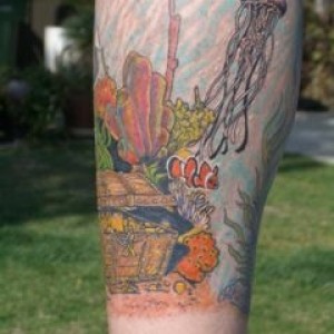 Other side of Ed's calf tattoo