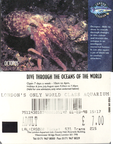 London Aquarium ticket 01/03/98 15:17