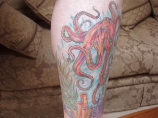 Octopus tattoo on calf (2 of 3)