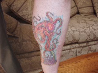 Octopus tattoo on calf (3 of 3)